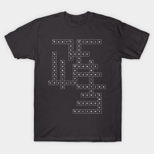 (1993HP-D) Crossword pattern with words from a famous 1993 science fiction book. [Dark Background] T-Shirt